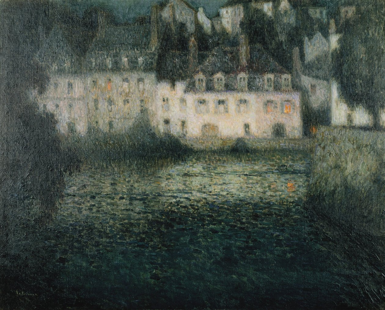 Dům na řece v měsíčním světle; Dům na řece Moonlight, Quimperle od Henri Eugene Augustin Le Sidaner