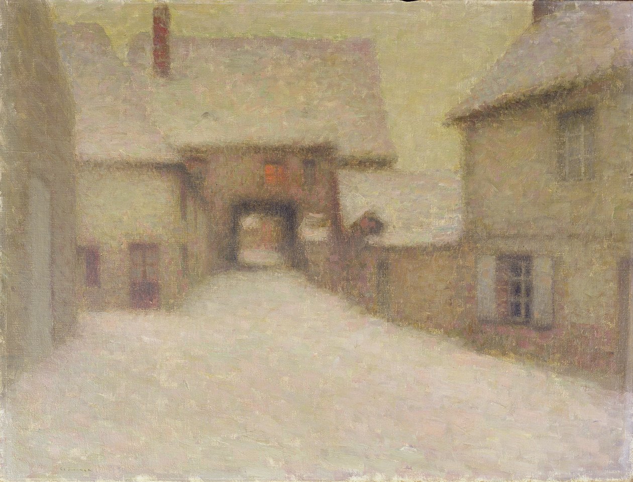 Sníh, stará vesnice, Gerberoy, 1902 od Henri Eugene Augustin Le Sidaner