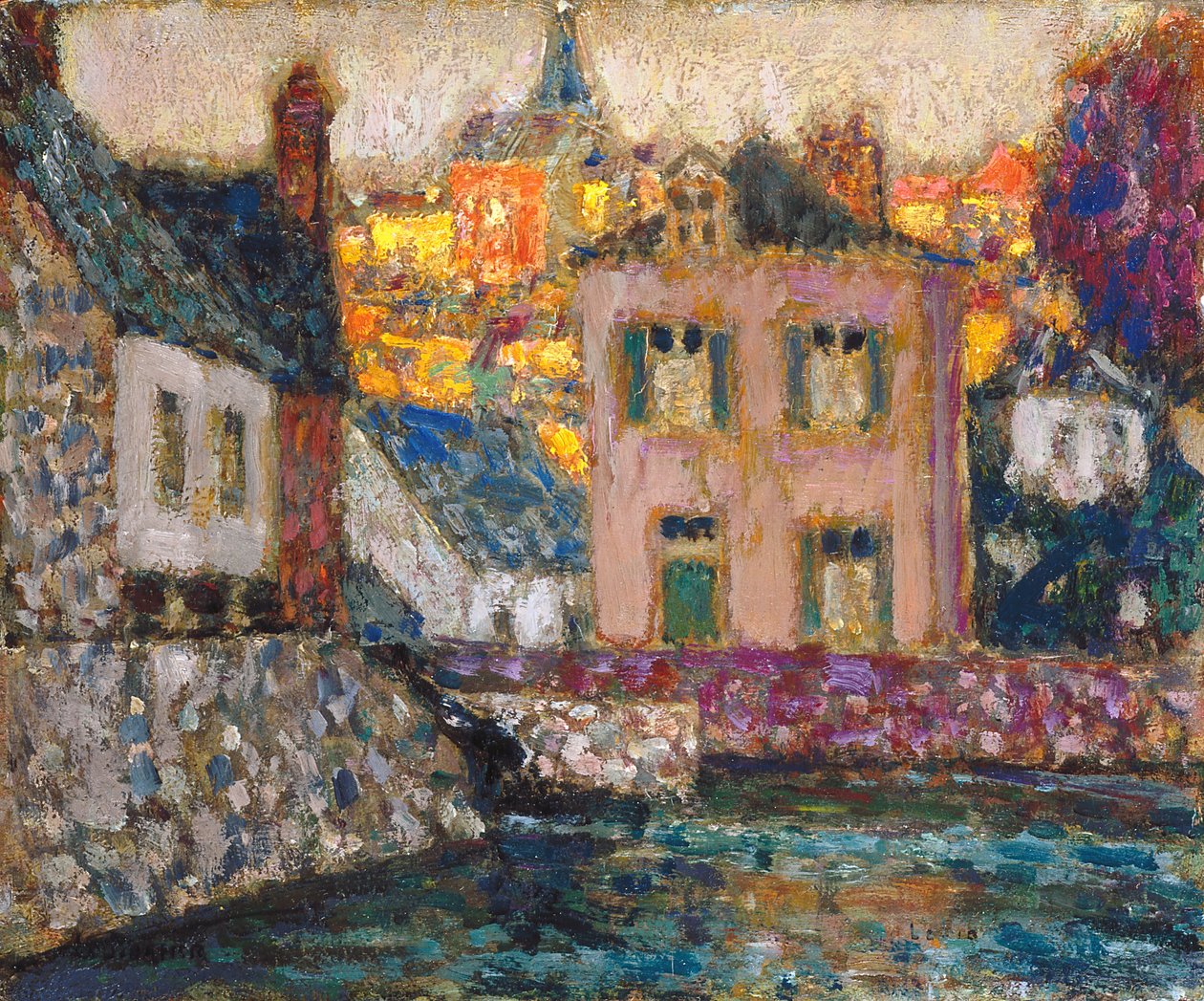 Studie Pro Domy Na řece Ve Fougères od Henri Eugene Augustin Le Sidaner