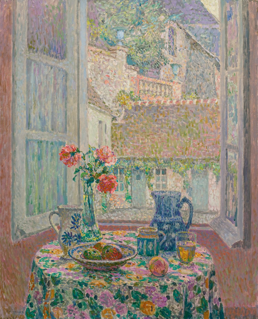 Stůl s výhledem na nádvoří - Obraz Henri Le Sidaner (1862-1939) od Henri Eugene Augustin Le Sidaner