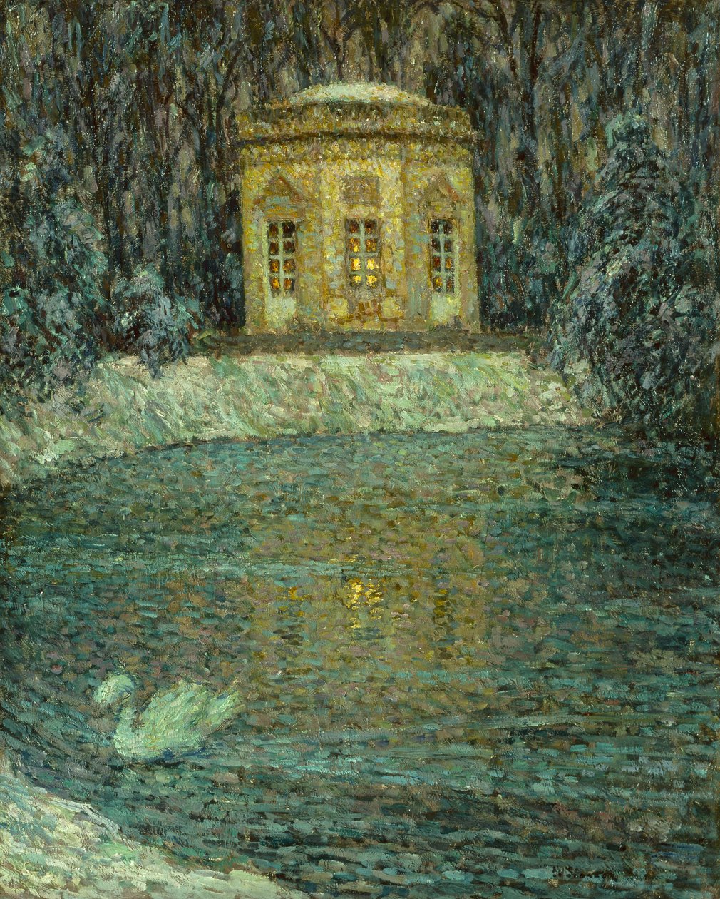 Hudební pavilon pod sněhem (olej na plátně) od Henri Eugene Augustin Le Sidaner