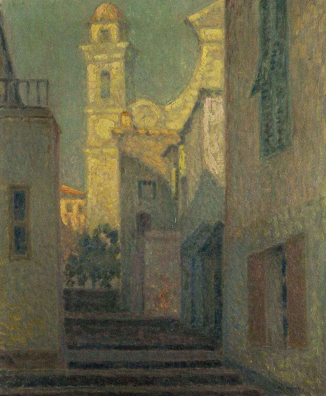 Ulice ke kostelu, Villefranche-sur-Mer od Henri Eugene Augustin Le Sidaner