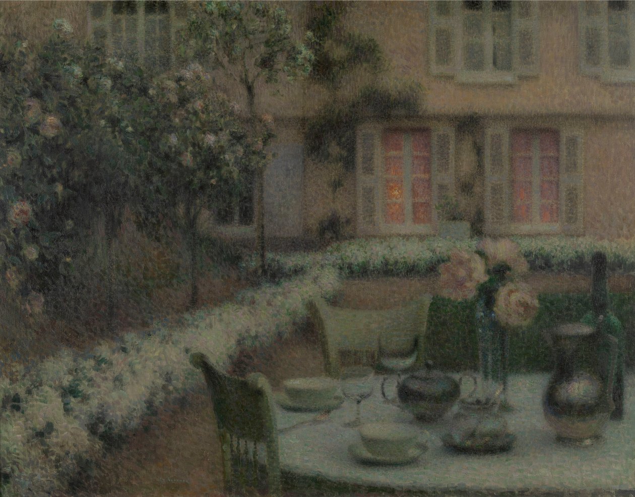 Stůl v bílé zahradě v Gerberoyi, kolem roku 1900 (olej na plátně) od Henri Eugene Augustin Le Sidaner