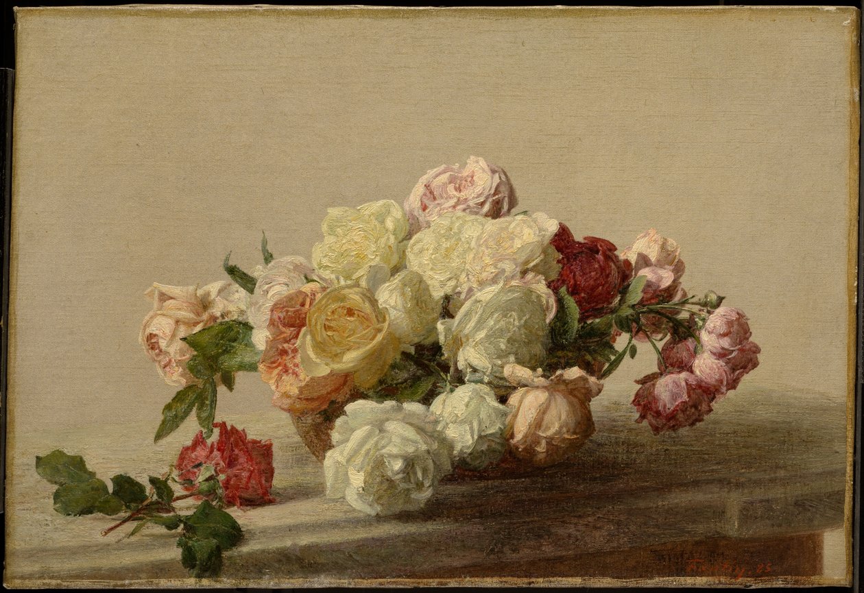 Miska růží na mramorovém stole od Henri Fantin-Latour