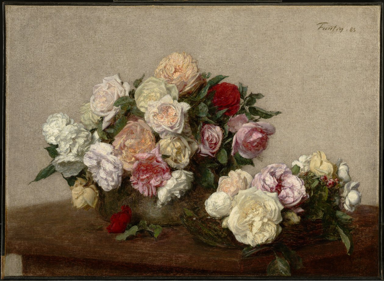 Růže v míse a na talíři od Henri Fantin-Latour
