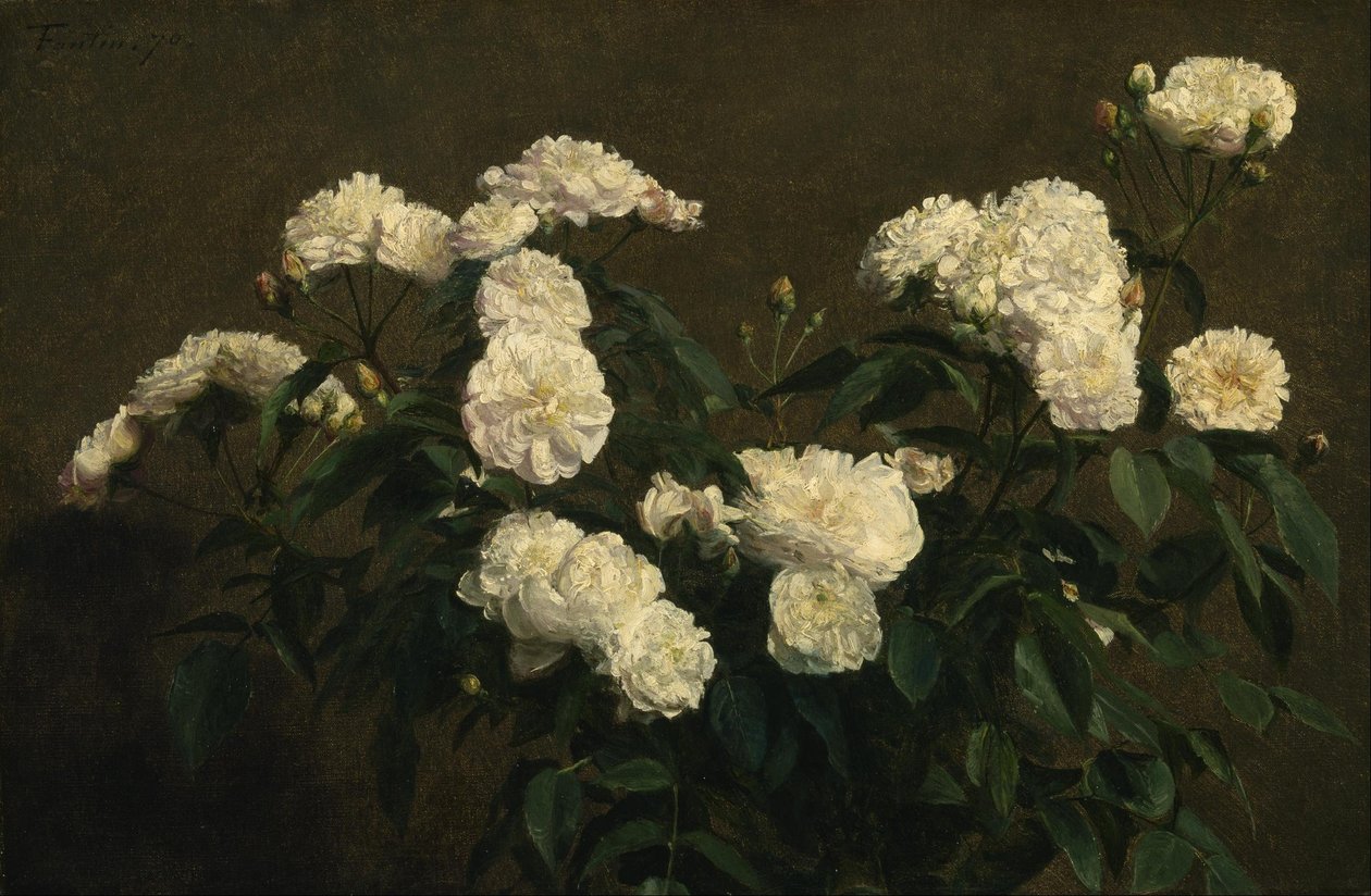 Zátiší s bílými růžemi od Henri Fantin-Latour