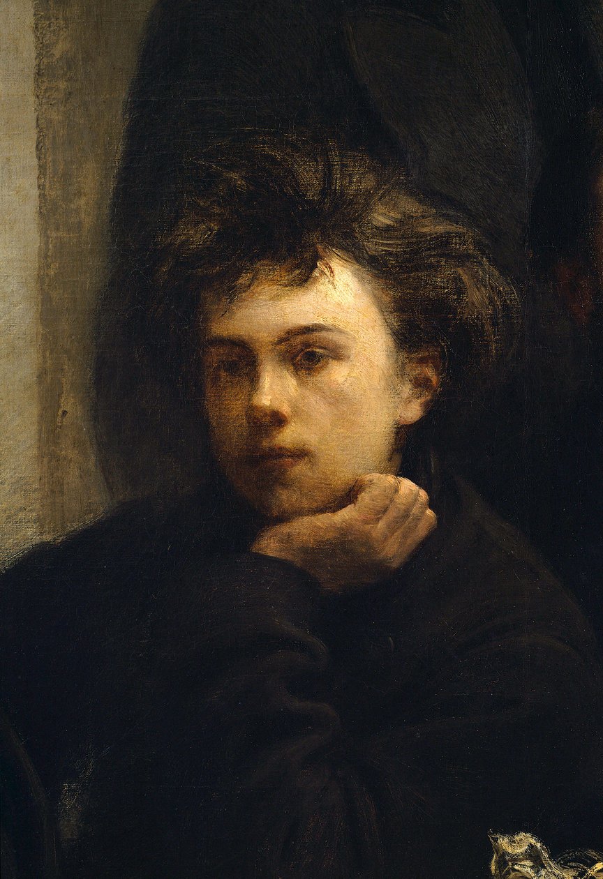 Rohový stůl, detail. Portrét Arthura Rimbauda (1854 - 1891), francouzského básníka. Obraz Henri Fantin Latour (Fantin-Latour od Ignace Henri Jean Fantin Latour