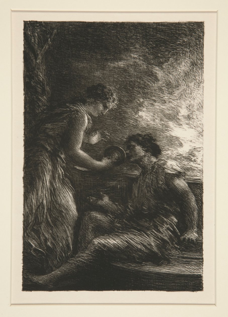 La Valkyrie: Acte I, Sieglinde et Siegmund (Valkýry: První dějství, Sieglinde a Siegmund) od Ignace Henri Jean Fantin Latour