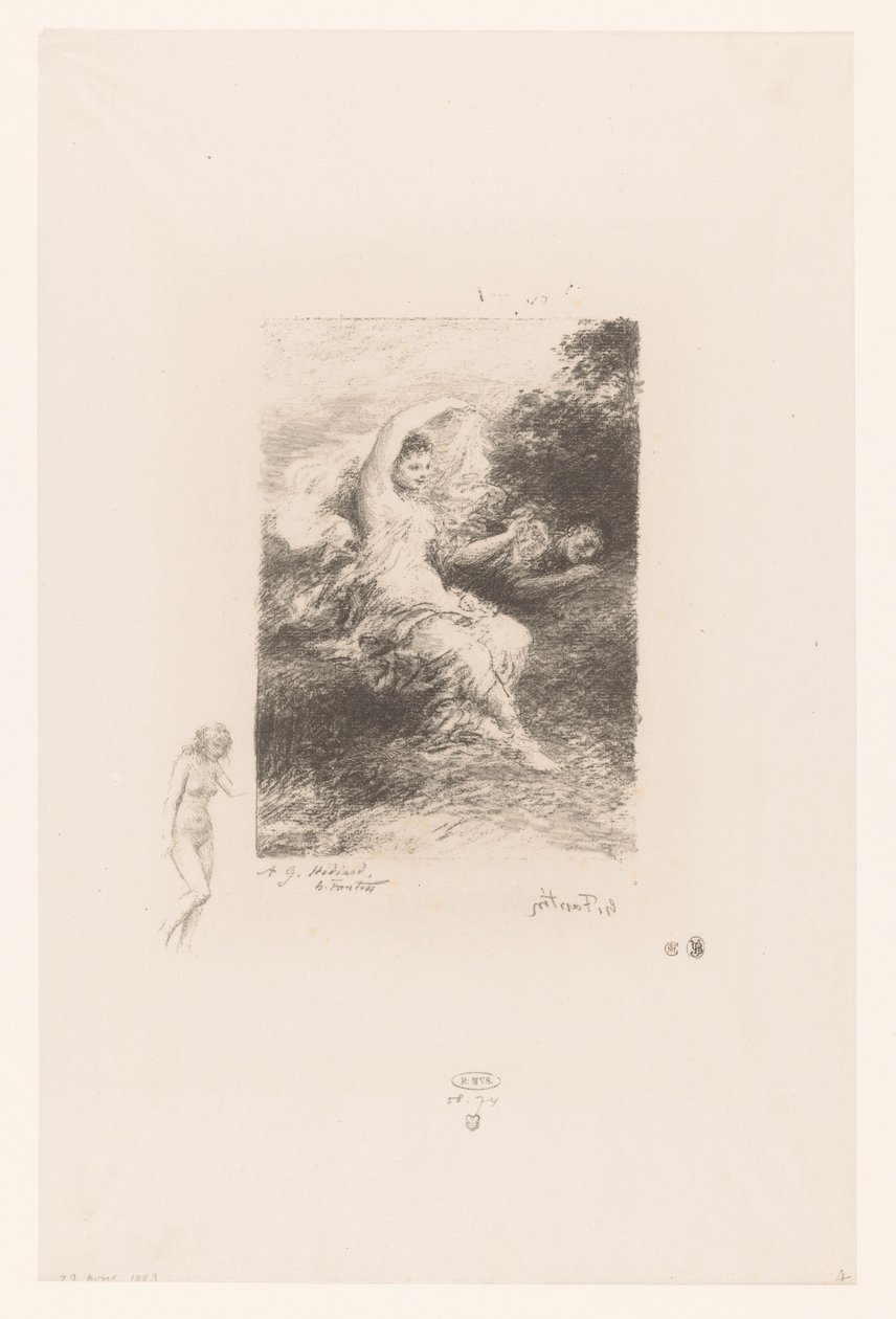 Lydé hlídá svého spícího milence Lyde Básně André Chénier (název série) Ilustrace pour les Poésies d