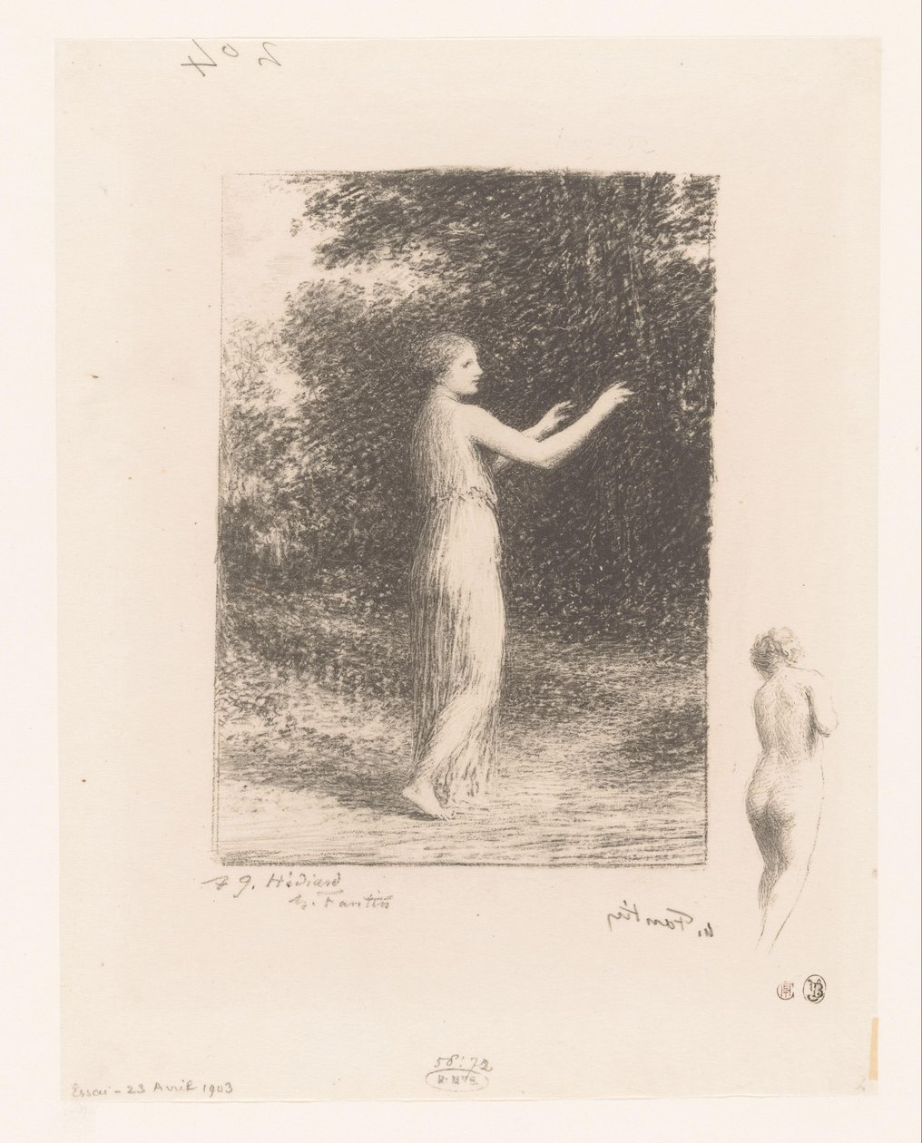 Maagd van Lycus wandelt in de natuur Žebrák Gedichten van André Chénier (název série) Ilustrace k Básním André Chéniera (název série) od Ignace Henri Jean Fantin Latour