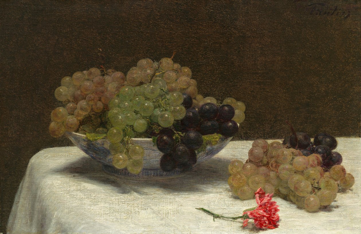 Zátiší s hrozny a karafiátem od Ignace Henri Jean Fantin Latour