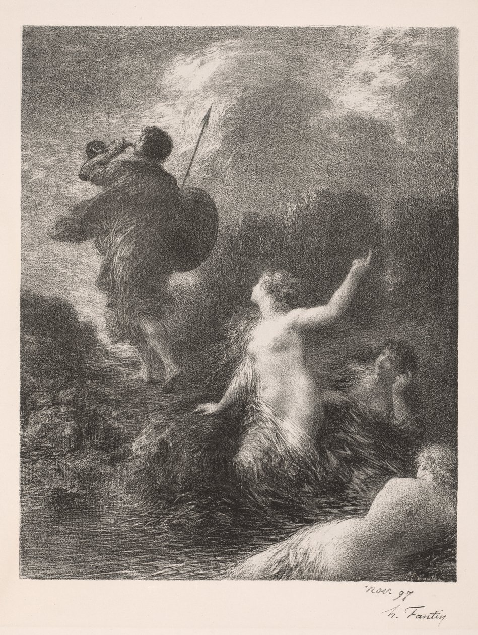 Soumrak bohů: Siegfried a Rýnské panny od Ignace Henri Jean Fantin Latour