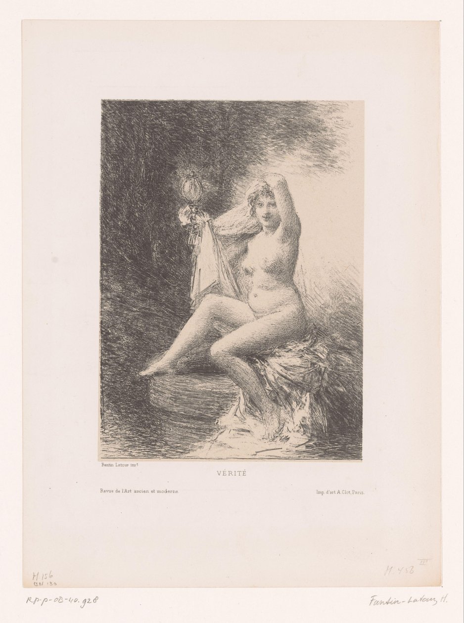 Pravda sedící na studni Verite (název na objektu) od Ignace Henri Jean Fantin Latour