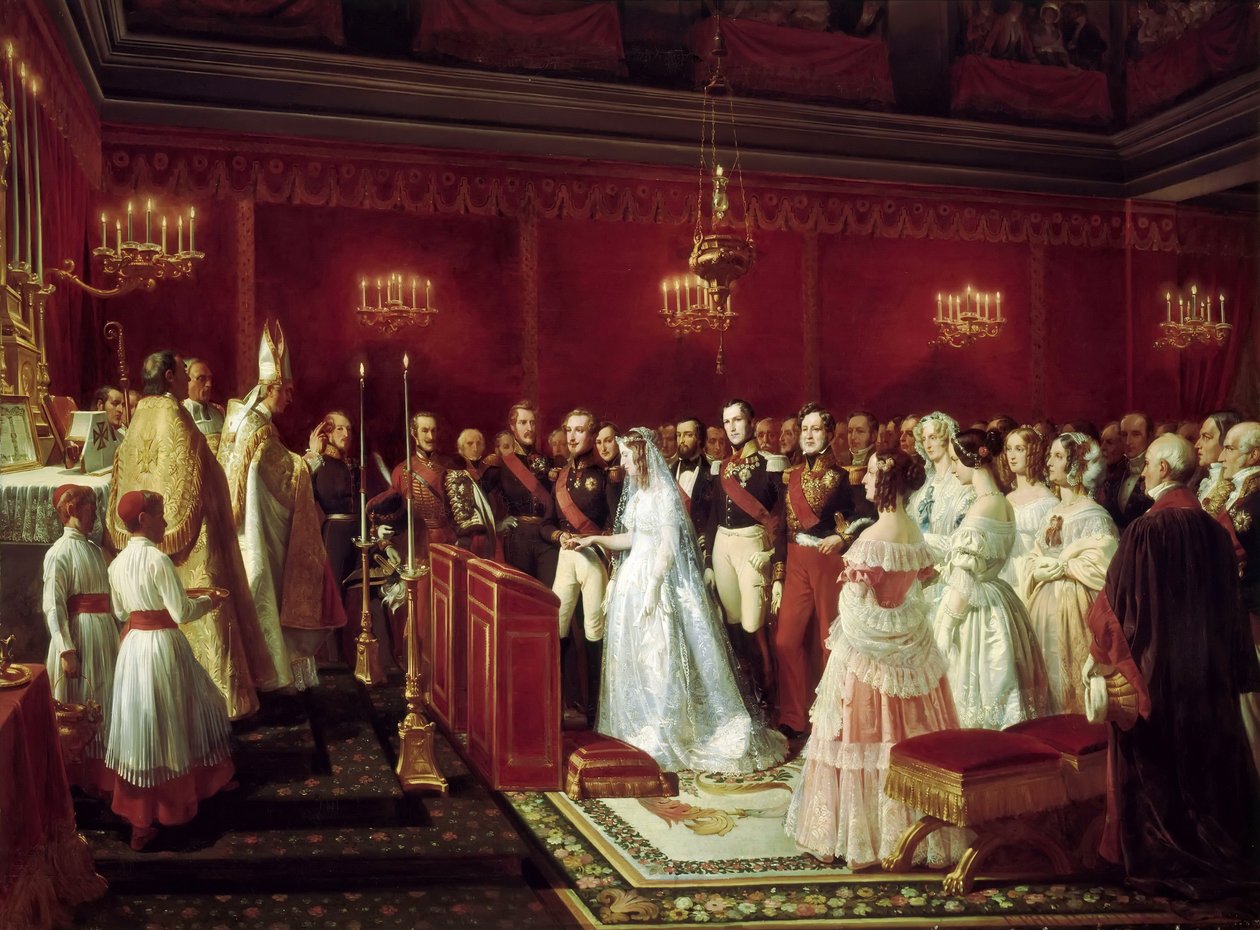 Sňatek princezny Viktorie Saxe-Coburg a prince Louise, vévody z Nemours v Saint-Cloud, 27. od Henri Felix Emmanuel Philippoteaux