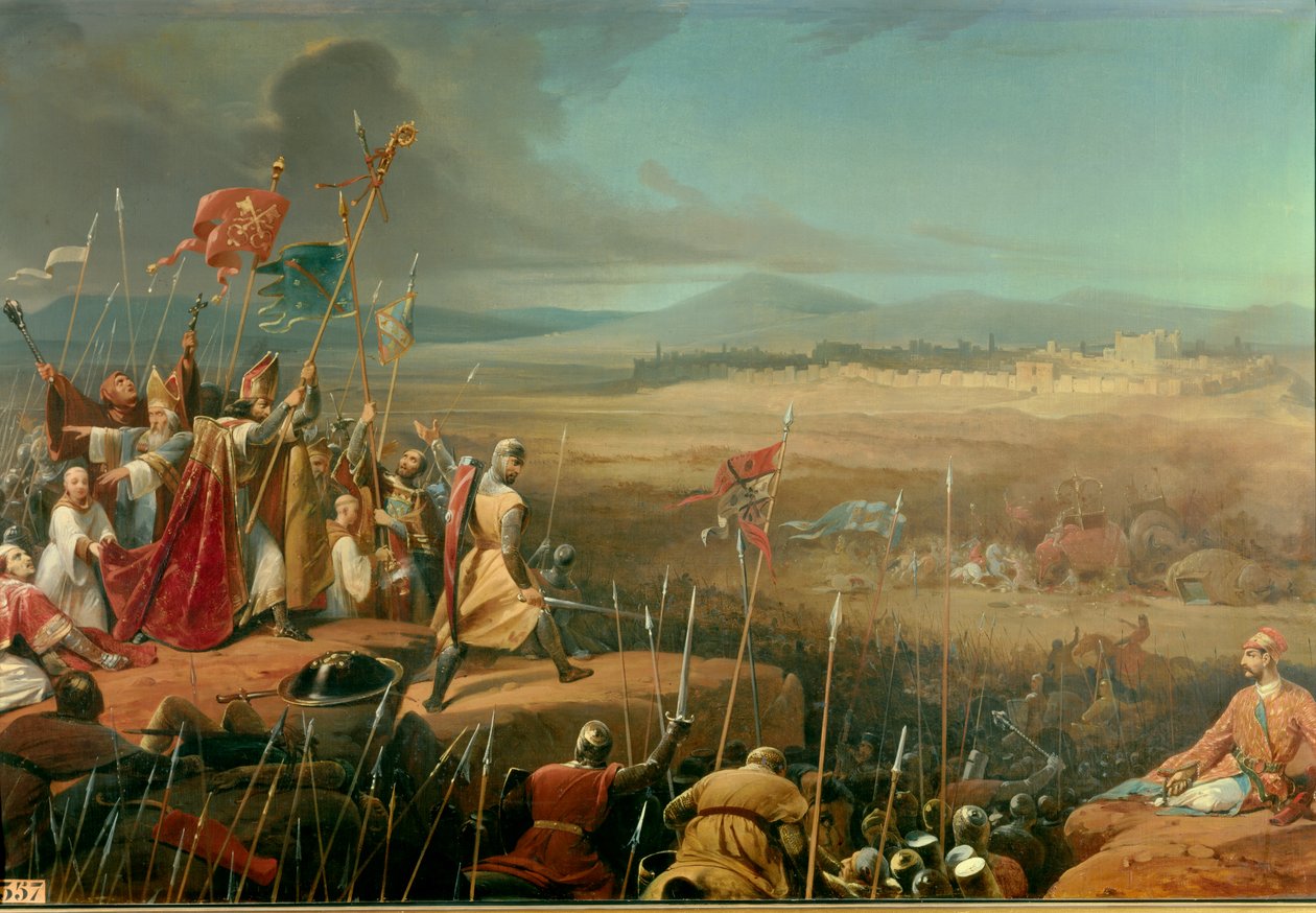 První křížová výprava: „“ Bitva vedená pod hradbami Antiochie mezi přechody, kterým velel Bohemond (Bohemond z Taranta nebo Hauteville nebo Bohemond I. z Antiochie Veliký 1054-1111) a armáda z Karbouky (= Kerbogha zemřel 1102), generál sultán o od Henri Frederic Schopin