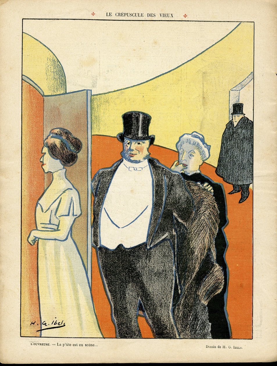 Ilustrace H. G. Ibels (1867-1936) v Le Rire, 27/02/09 - Soumrak starých - Divadlo, Třetí věk, Život bohatých - Diváci od Henri Gabriel Ibels
