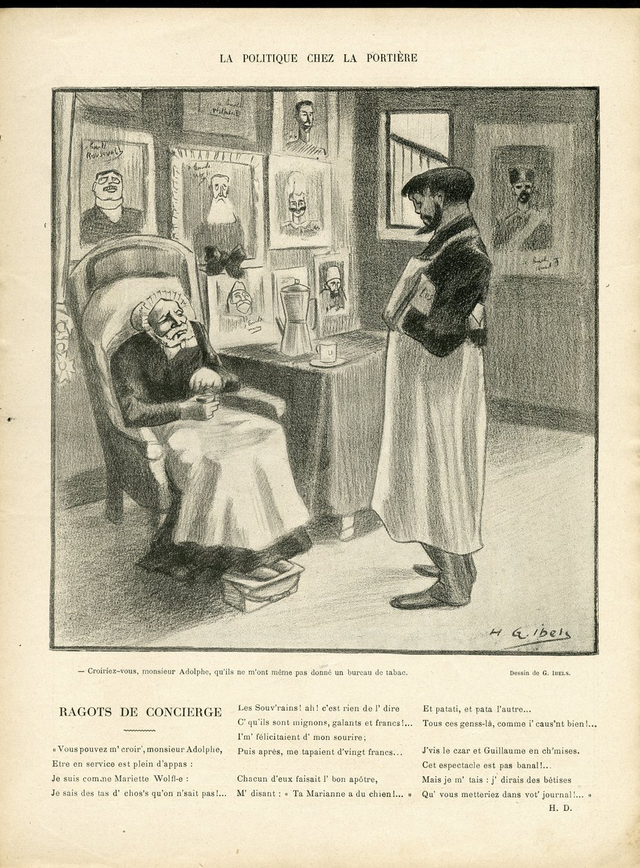 Ilustrace H. G. Ibelse (1867-1936) v Le Rire, 08.01.10 - Politika v Portiere - Zahraniční suverénní, Identifikátor - Loubet Emile od Henri Gabriel Ibels