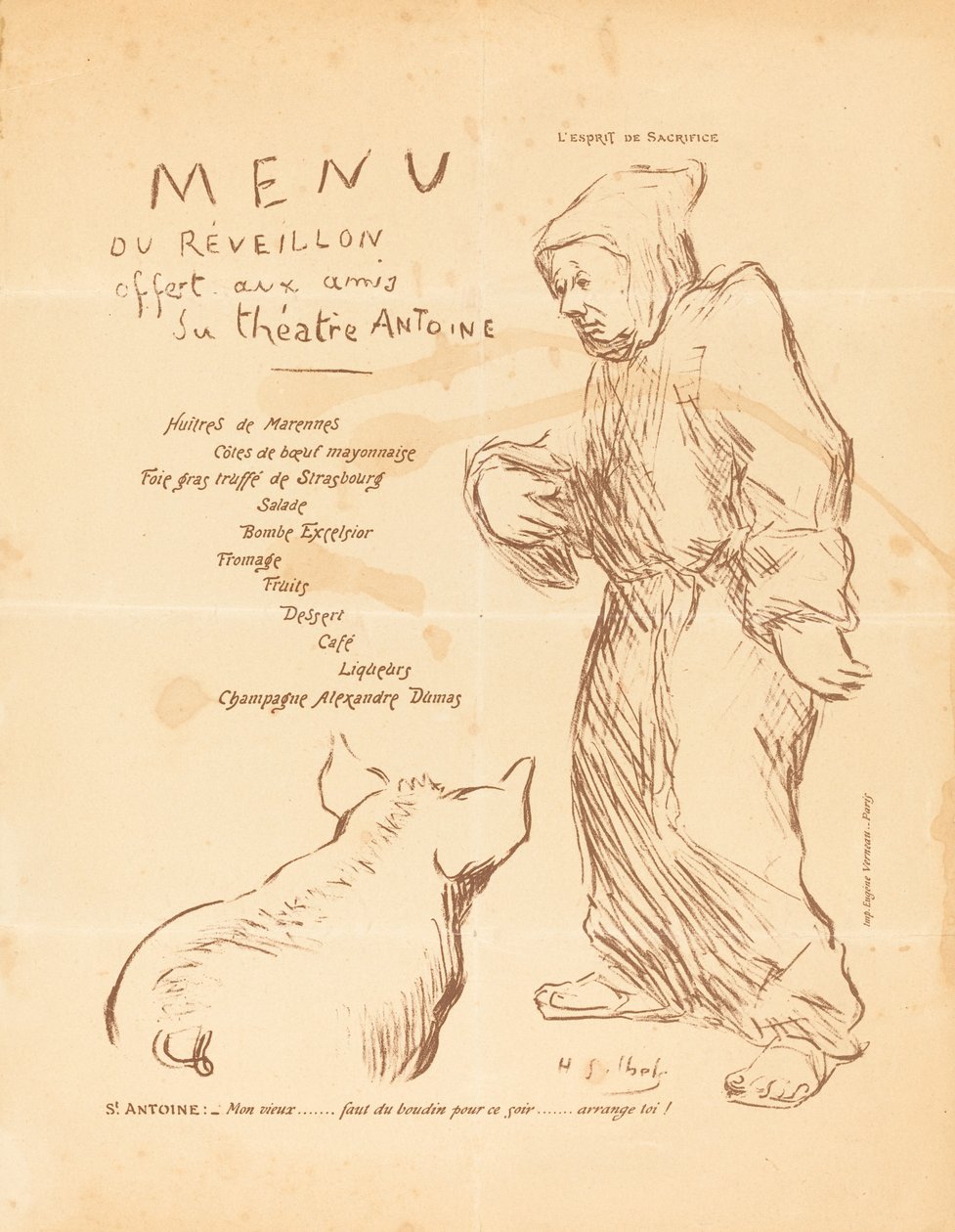 Silvestrovské menu nabízené přátelům divadla Antoine od Henri Gabriel Ibels