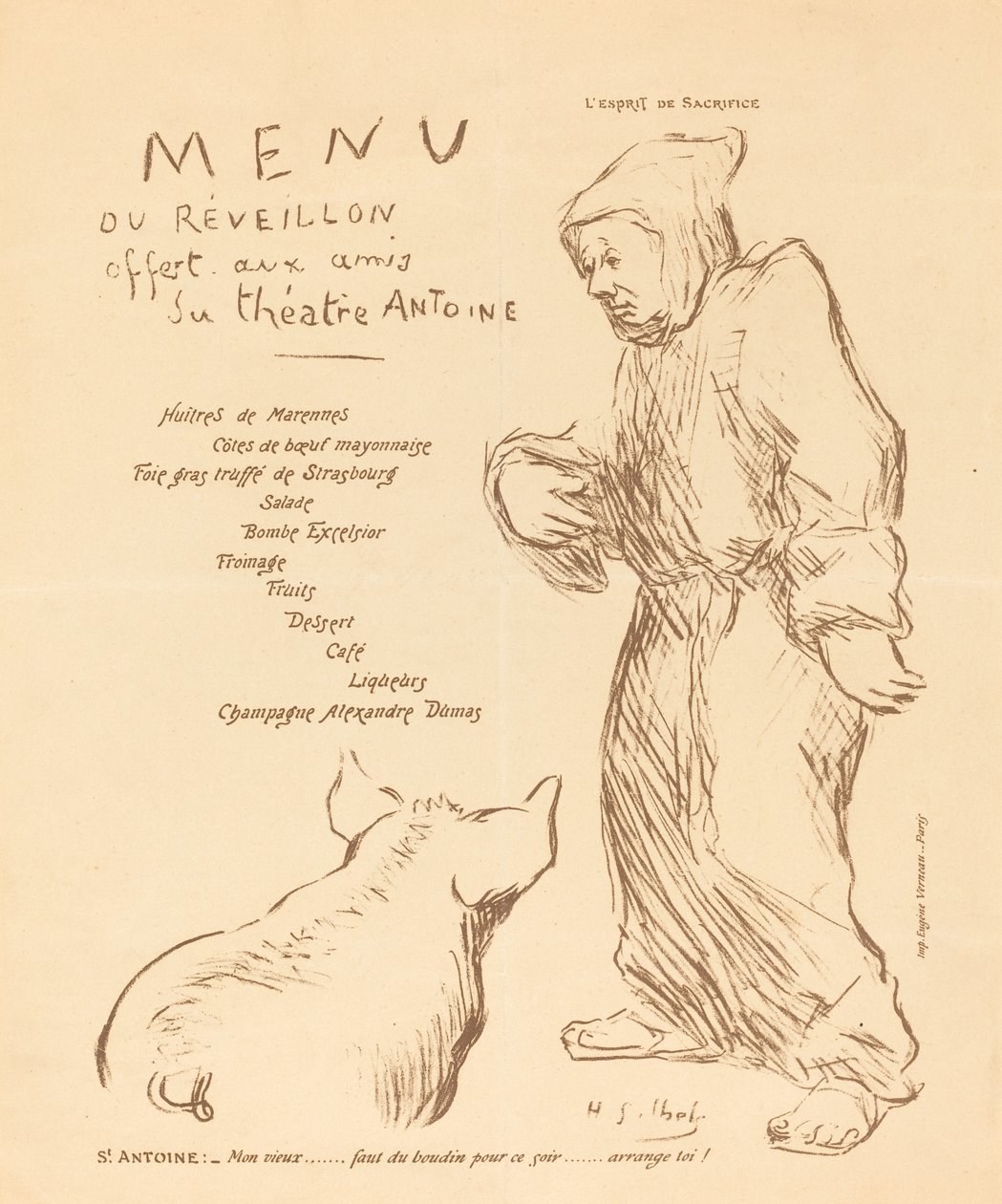 Silvestrovské menu nabízené přátelům divadla Antoine od Henri Gabriel Ibels