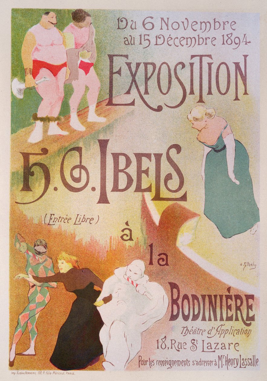Reprodukce plakátu propagujícího výstavu H. G. Ibelse v Bodiniere, Rue St Lazare, Paříž, 1894 (viz 126852) od Henri Gabriel Ibels