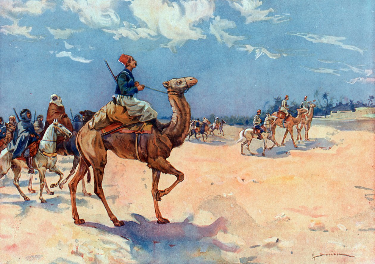Tažení na Sahaře (1882-1902) „“ Alžírští bojovníci plukovníka Eu v okolí In Salah na alžírské Sahaře od Henri Gaston Darien