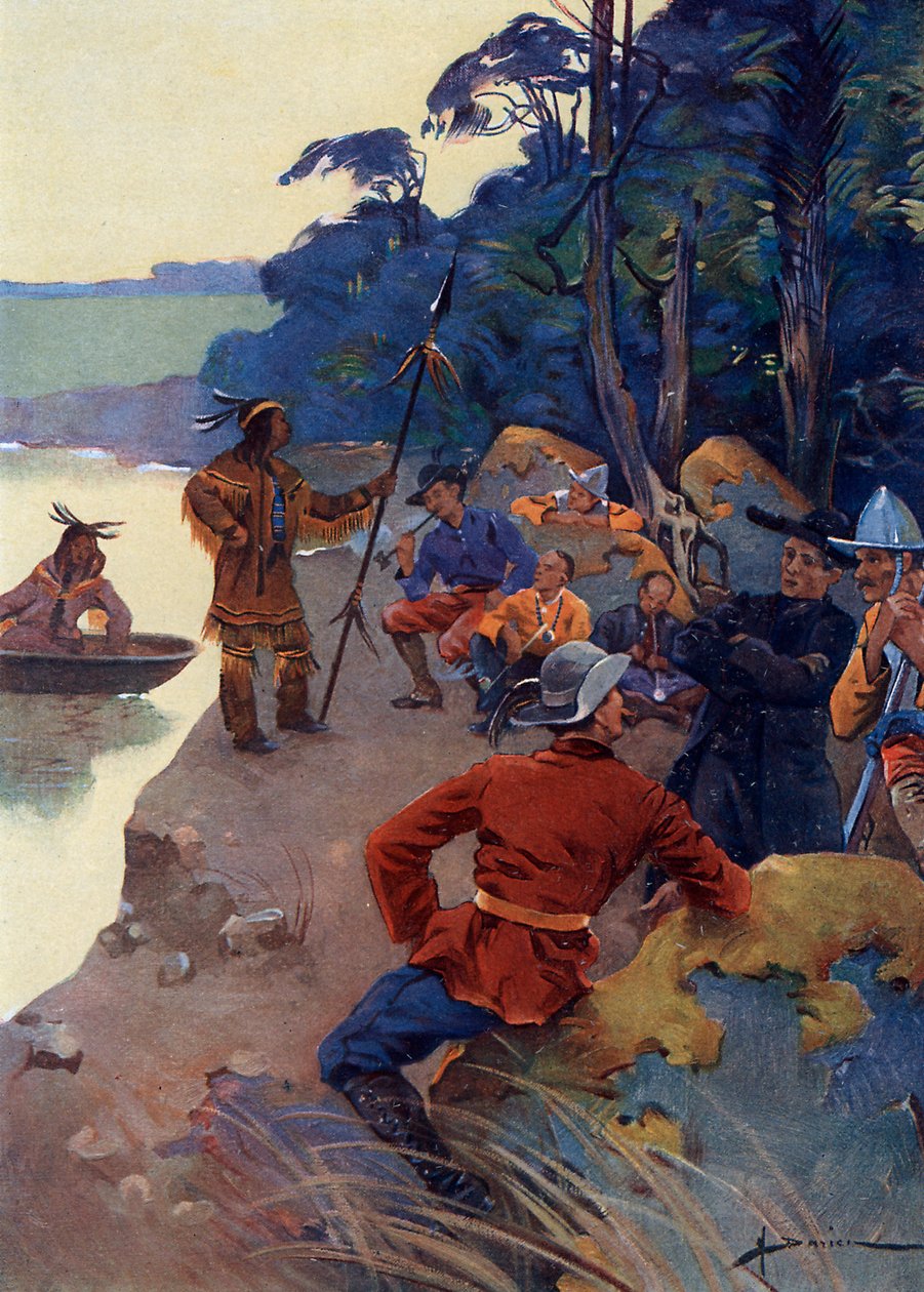 První evropští osadníci na březích řeky Saint Lawrence, dnešní Quebec 16.–17. století (evropští osadníci na březích řeky Saint Lawrence od Henri Gaston Darien