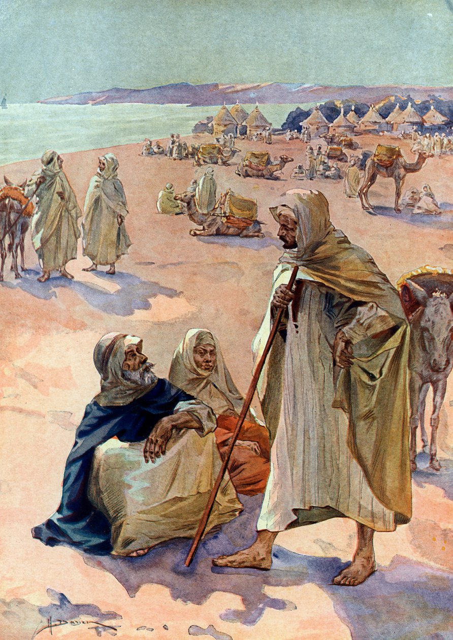Pohled na maurský pochod Brakna v oblasti Podor v Senegalu, začátek 18. století (maurský trh poblíž Podoru, Senegal od Henri Gaston Darien