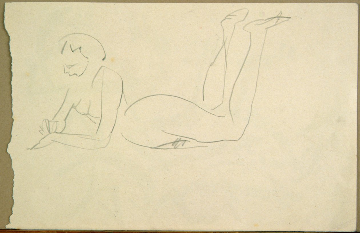 Nahá dívka ležící na podlaze (inkoust na papíře) od Henri Gaudier Brzeska