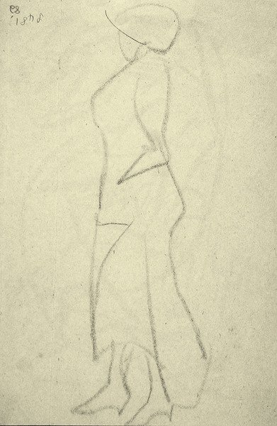 Promenáda ze strany (černá křída na papíře) od Henri Gaudier Brzeska