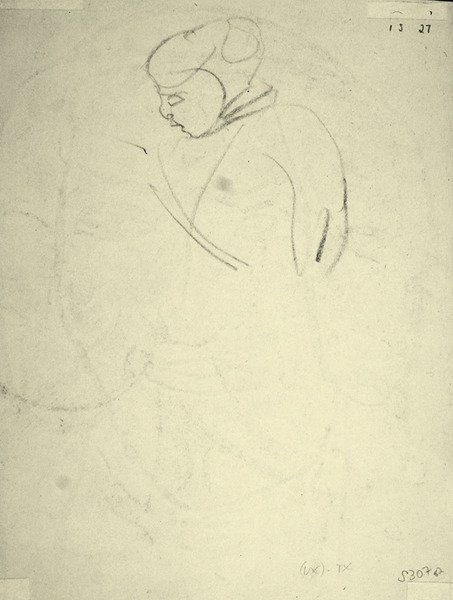 Studie ženy dívající se dolů (černá křída na papíře) od Henri Gaudier Brzeska