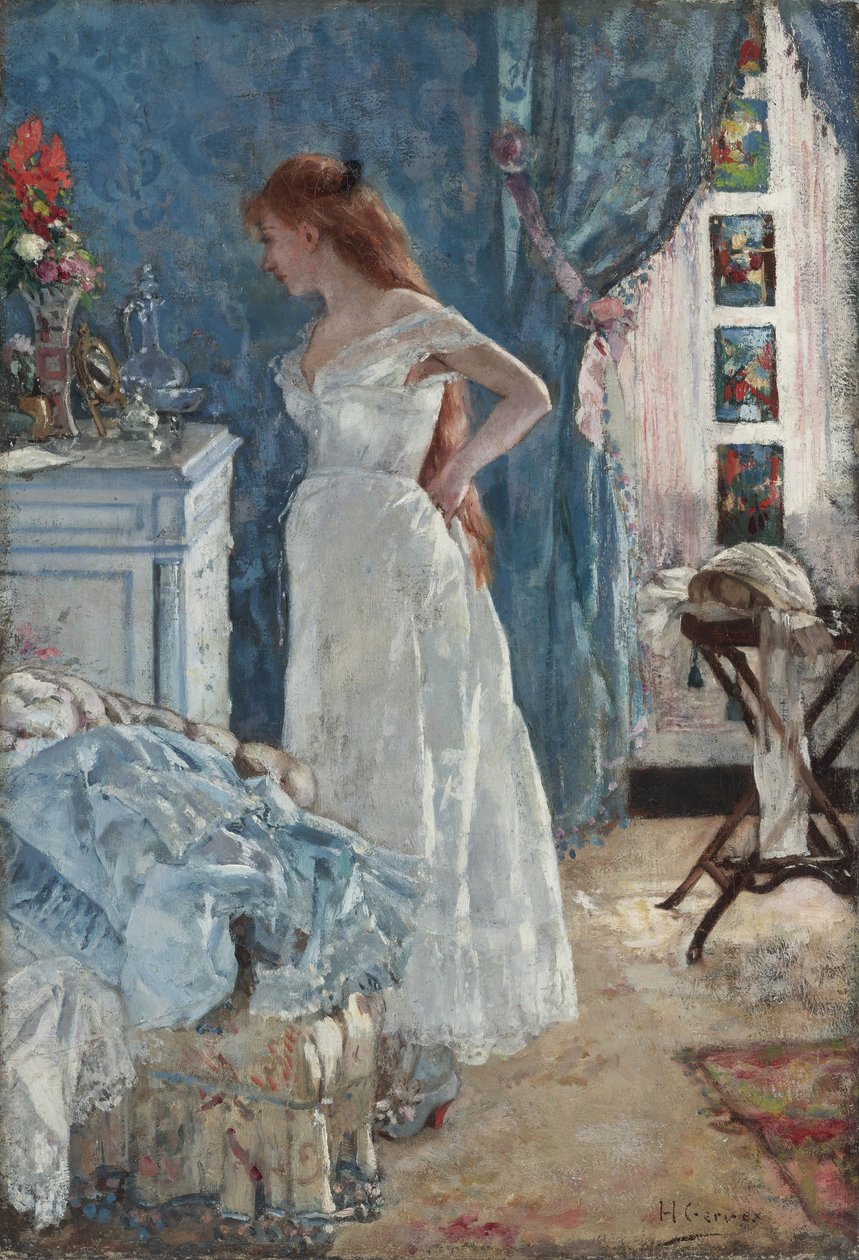 ""Záchod"" Mladá dívka v negližé - Obraz Henriho Gervexe (1852-1929) Soukromá sbírka od Henri Gervex
