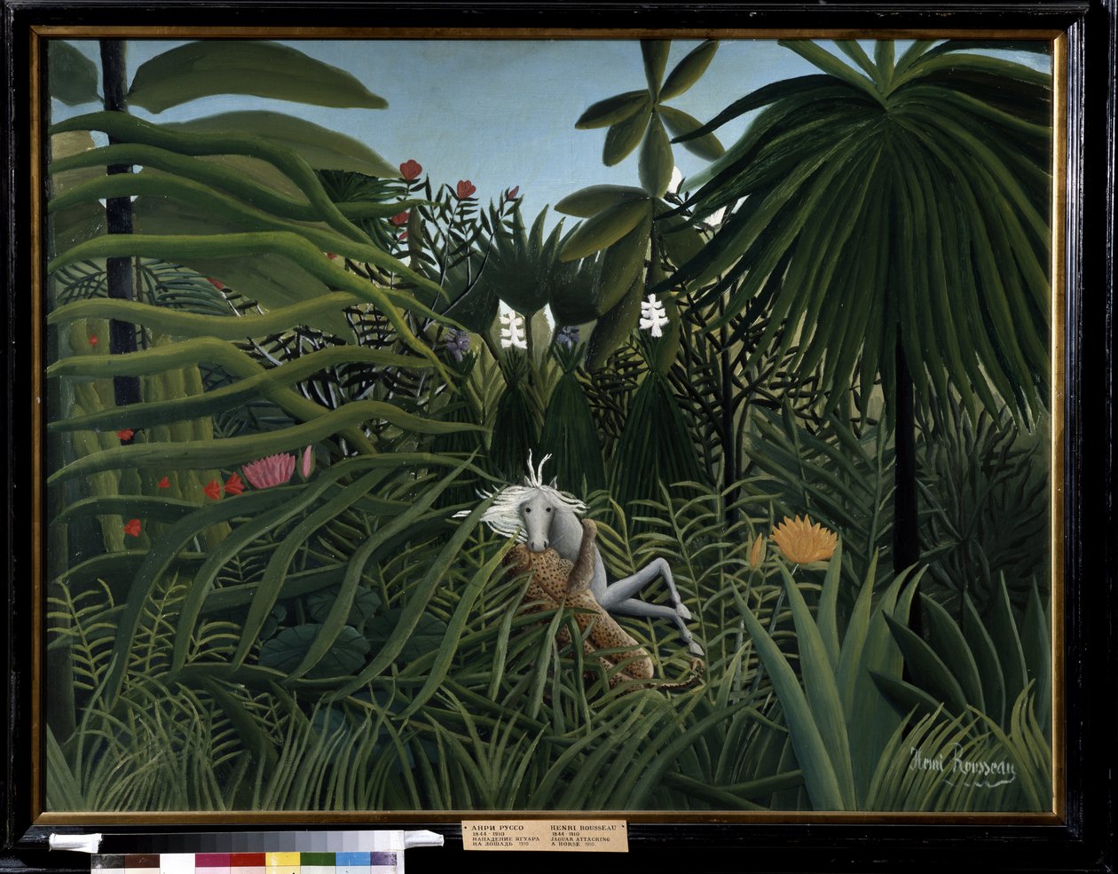 Kůň napaden jaguárem. Obraz Henriho Rousseaua zvaný Douanier Rousseau (1844-1910) od Henri J.F. Rousseau