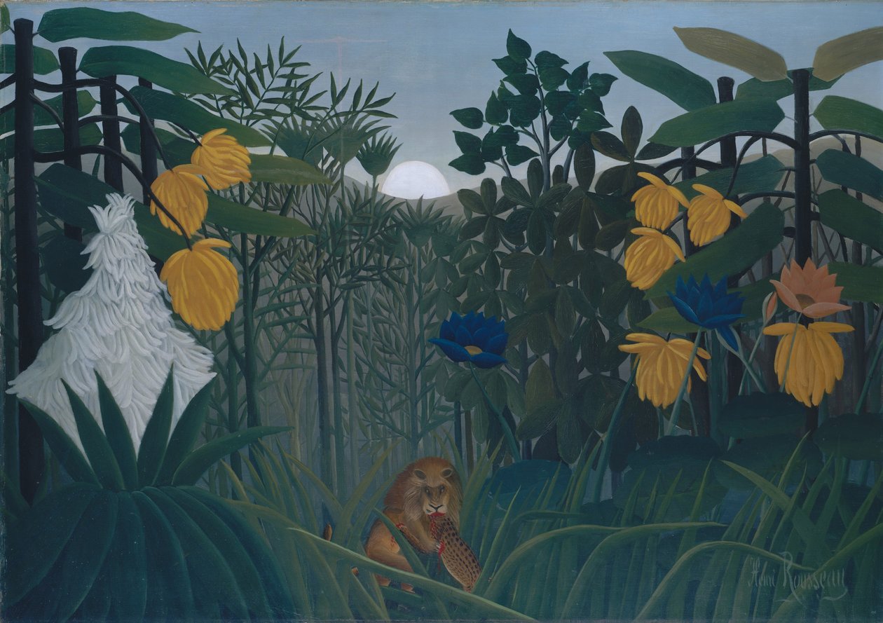 The Repast of the Lion, cca 1907 (olej na plátně) od Henri J.F. Rousseau