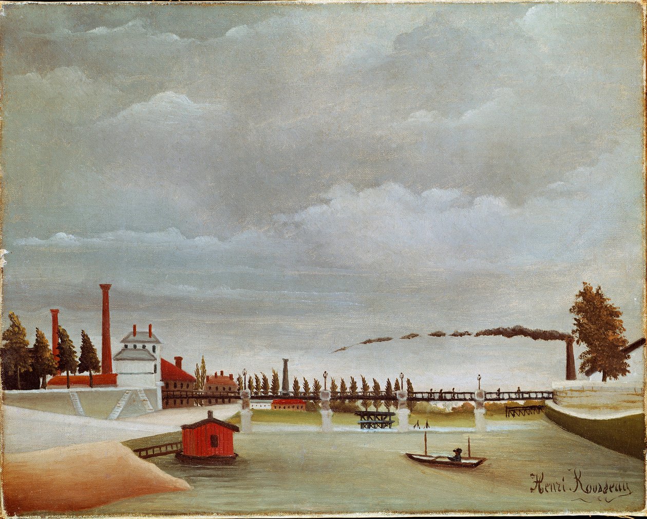 Břehy Seiny. Krajina Seiny (neboli břeh Seiny). Obraz Henri Rousseau dit Le Douanier Rousseau (1844-1910) od Henri J.F. Rousseau
