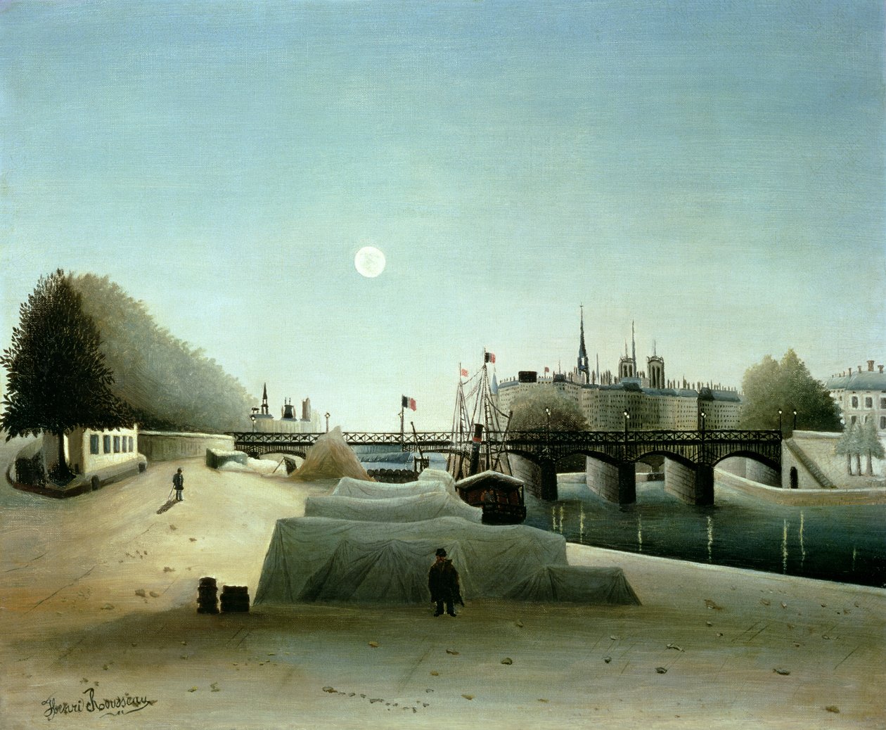 Pohled na Ile Saint-Louis z Port Saint-Nicolas, večer, kolem roku 1888 od Henri J.F. Rousseau