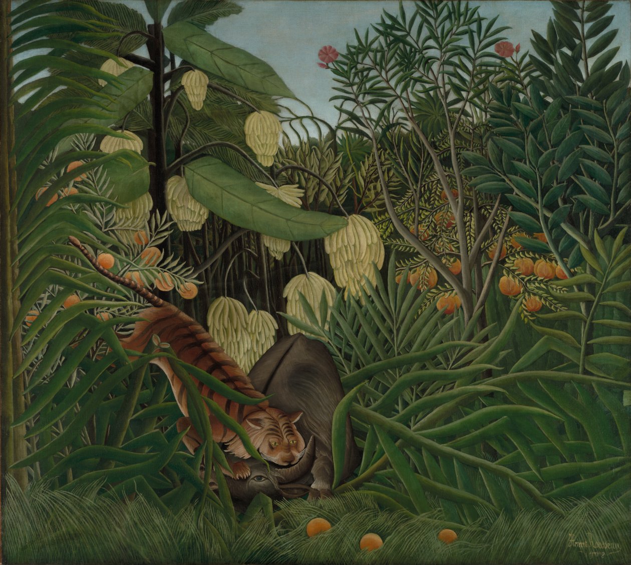 Boj mezi tygrem a buvolem, 1908 od Henri J.F. Rousseau