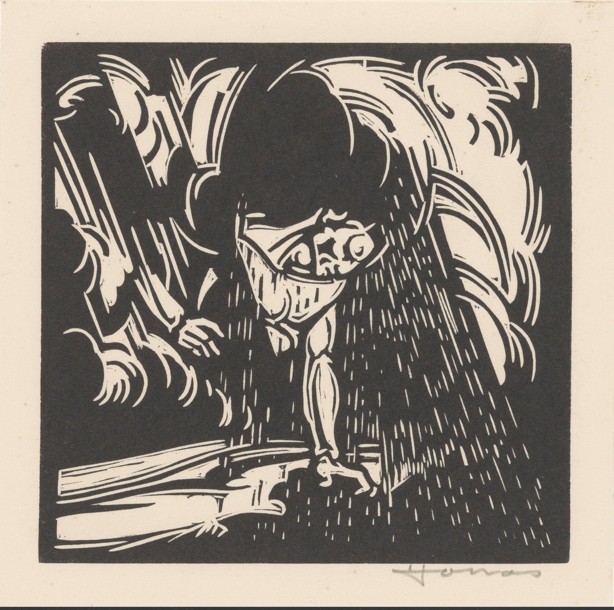 Personifikace deště nad krajinou od Henri Jonas (signed by artist)