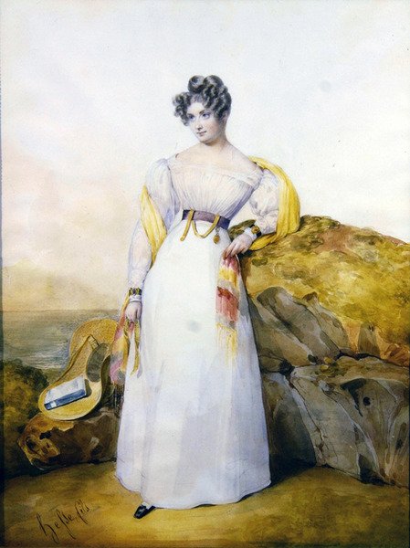 Portrét dámy v krajině (akvarel a kvaš na velum) od Henri Joseph Hesse