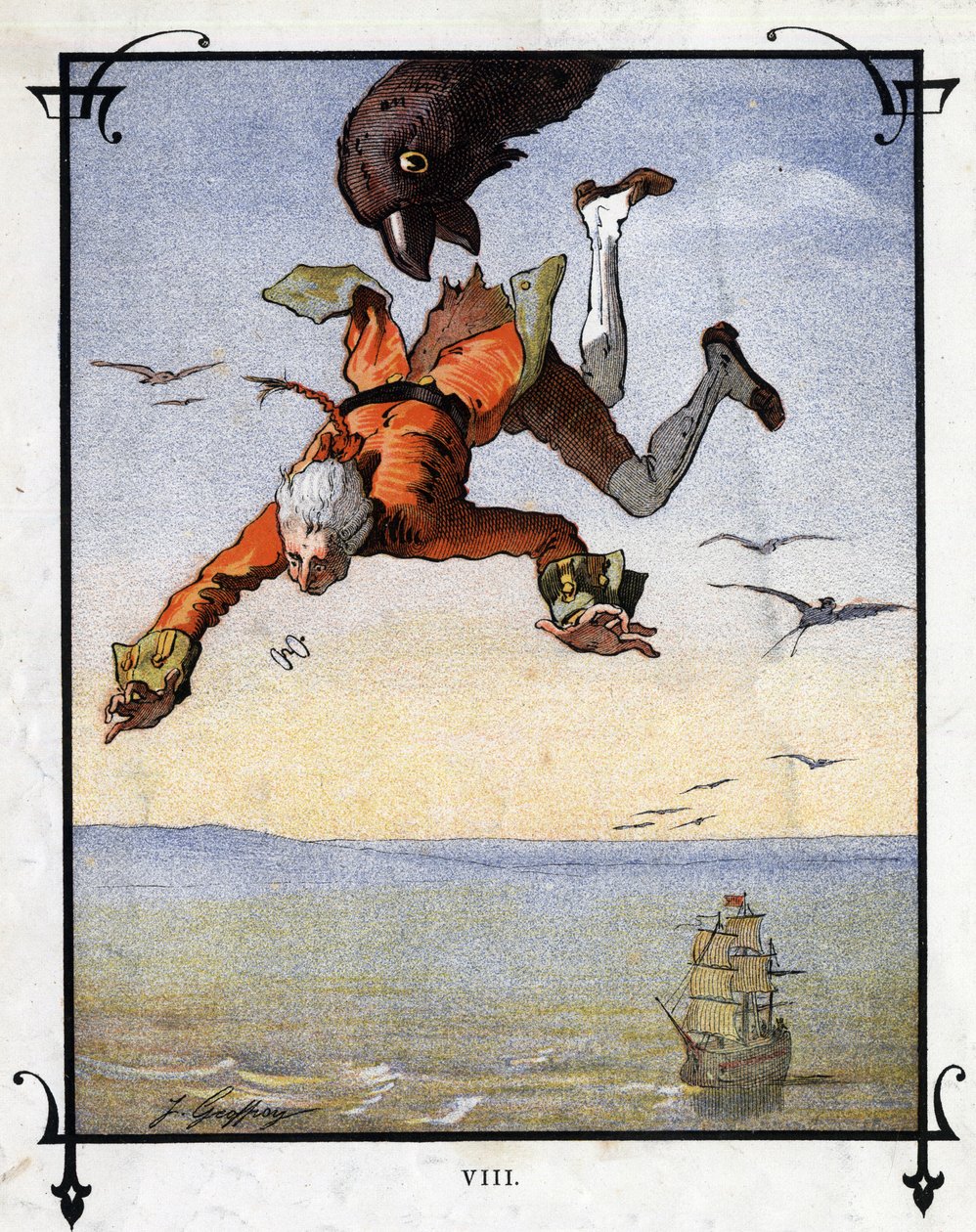 Lemuel Gulliver je unesen orlem. Ilustrace pro „“ Gulliver