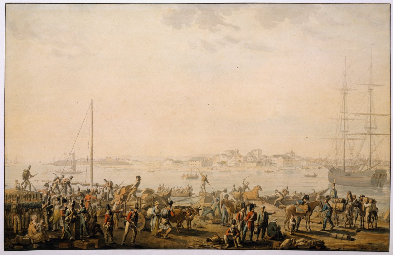 Vylodění britské armády v Mondego Bay, circa 1808 od Henri LEveque