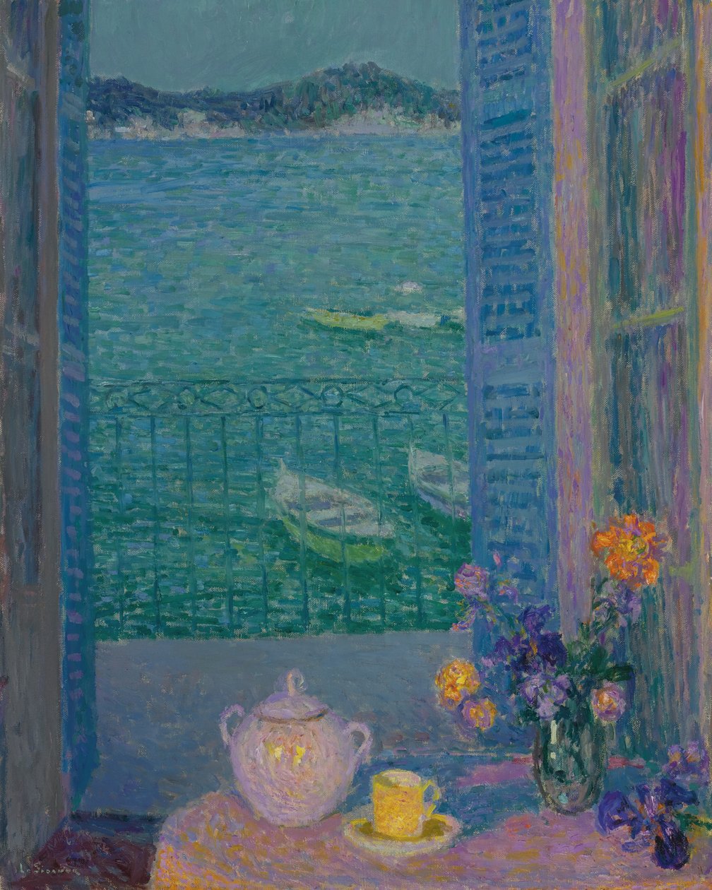 Kytice u okna, Villefranche-sur-Mer, 1928 od Henri Le Sidaner