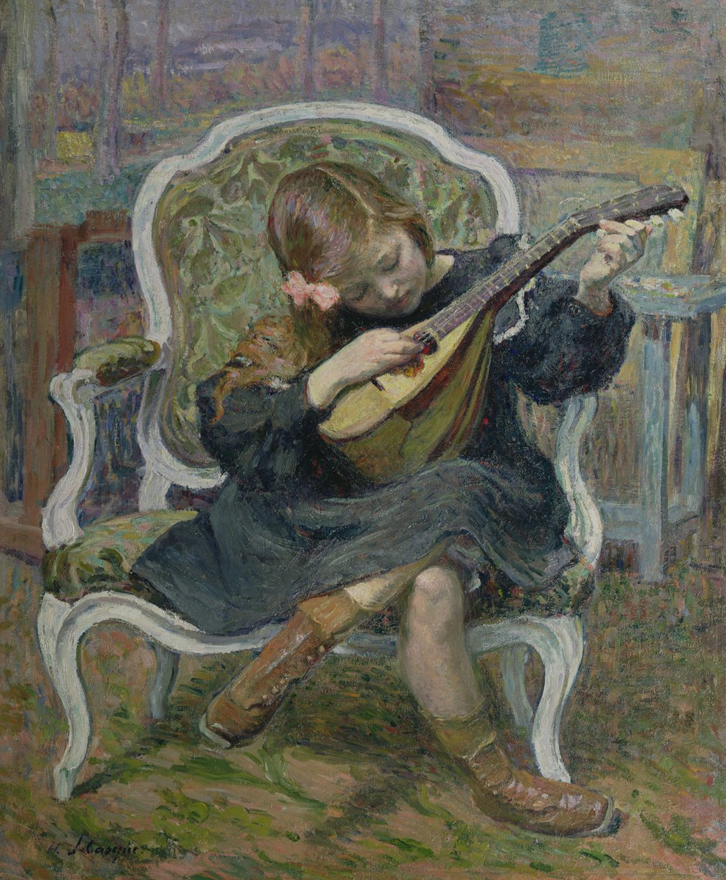 Dívka hrající na mandolínu od Henri Lebasque