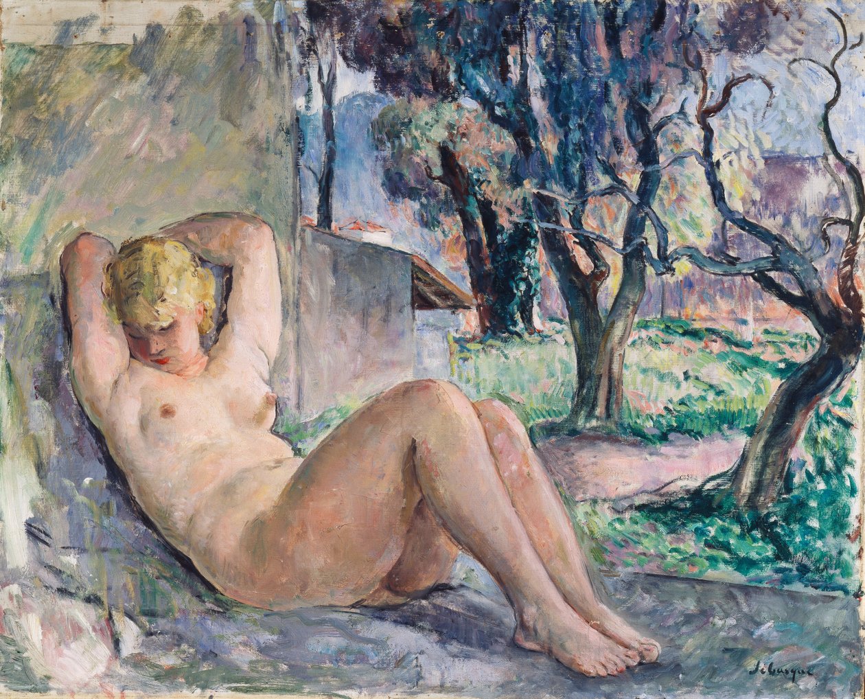Akt ležící v zahradě, c.1934 od Henri Lebasque