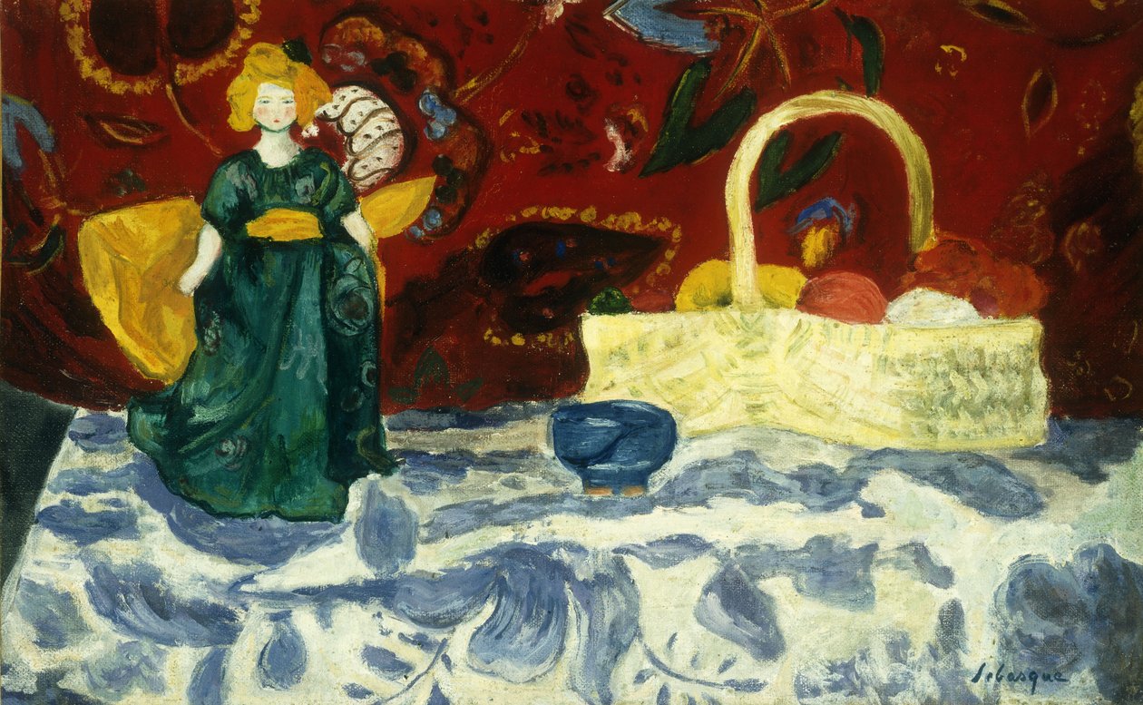 Zátiší s panenkou a ovocem; Příroda Morte a la Poupee et aux Fruits, od Henri Lebasque