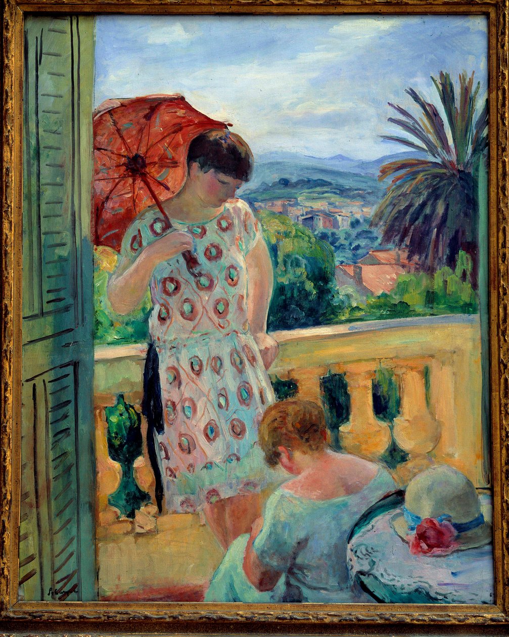 Dvě ženy na balkoně nebo na balkoně, s výhledem na Esterel. Obraz Henri Lebasque (1865-1937) 1925-1926, olej na plátně, 92,5 × 65 cm. Lyon, musee des Beaux Arts - Dvě ženy na balkóně nebo balkónu s výhledem na Esterel. Obraz Henri Lebas od Henri Lebasque