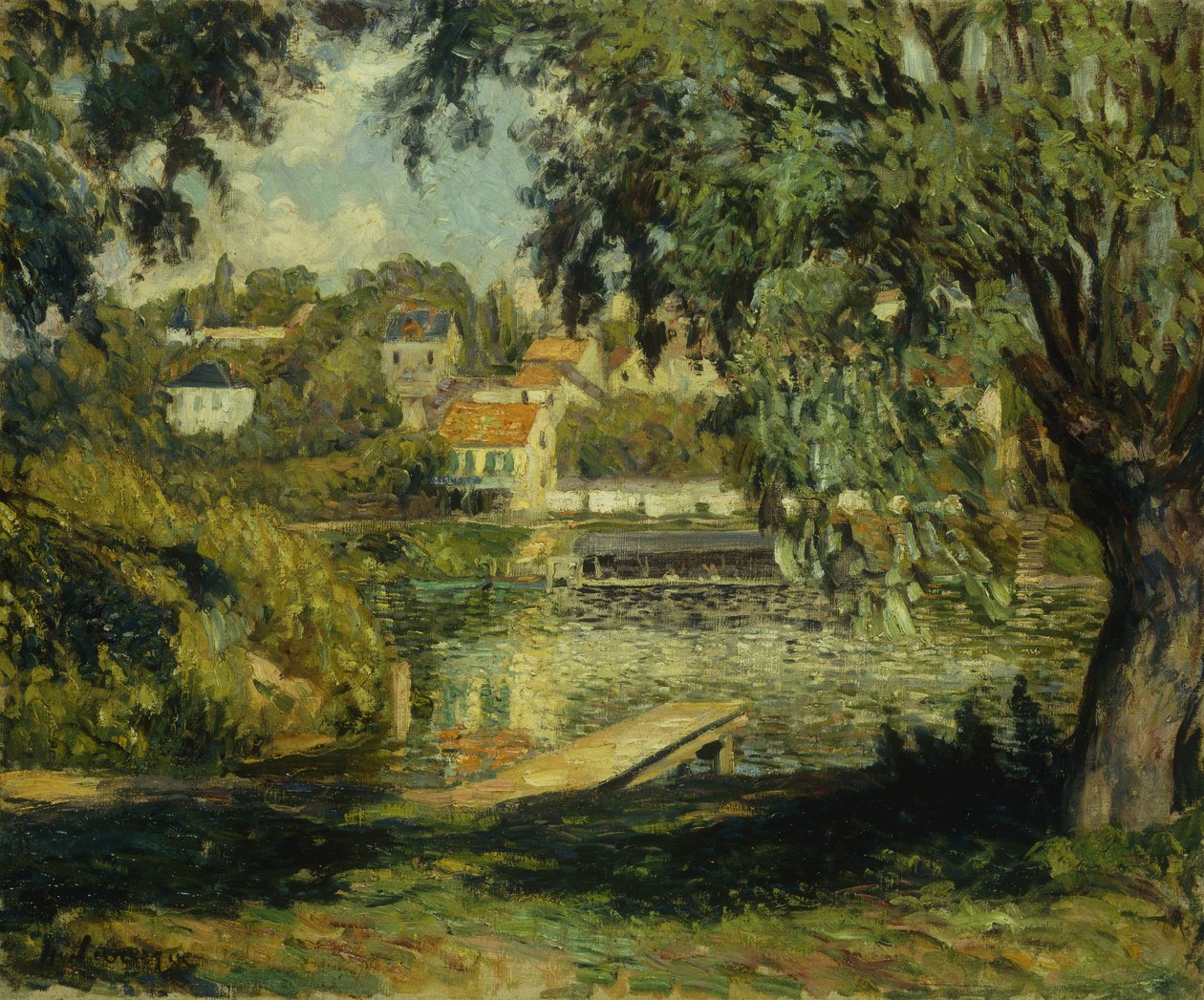 Vesnice na břehu řeky; Vesnice au Bord de la Riviere, kolem roku 1900 od Henri Lebasque