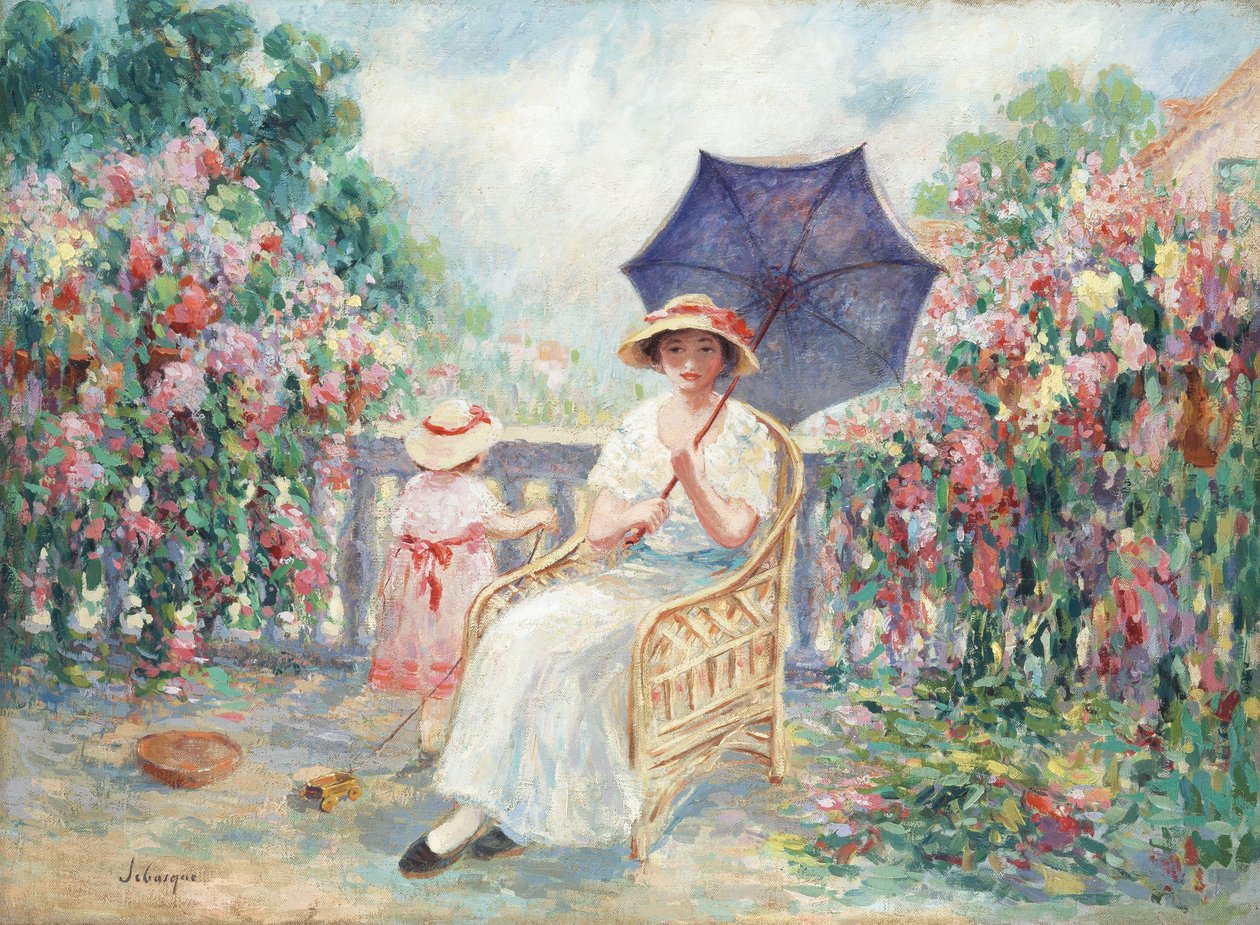 Mladá dívka a dítě na terase, 1914-15 od Henri Lebasque