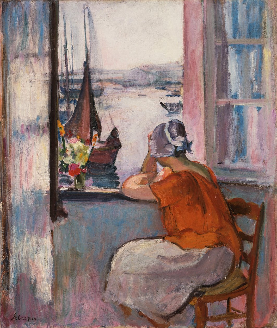 Mladá dívka u okna naproti ostrovu Yeu, od Henri Lebasque