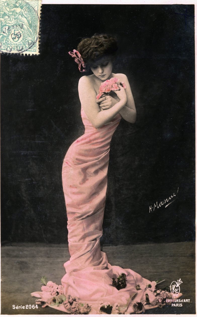 Ideál ženy kolem roku 1900: mladá kráska s velmi hubenou siluetou, pohlednice. (fotografie) od Henri Manuel