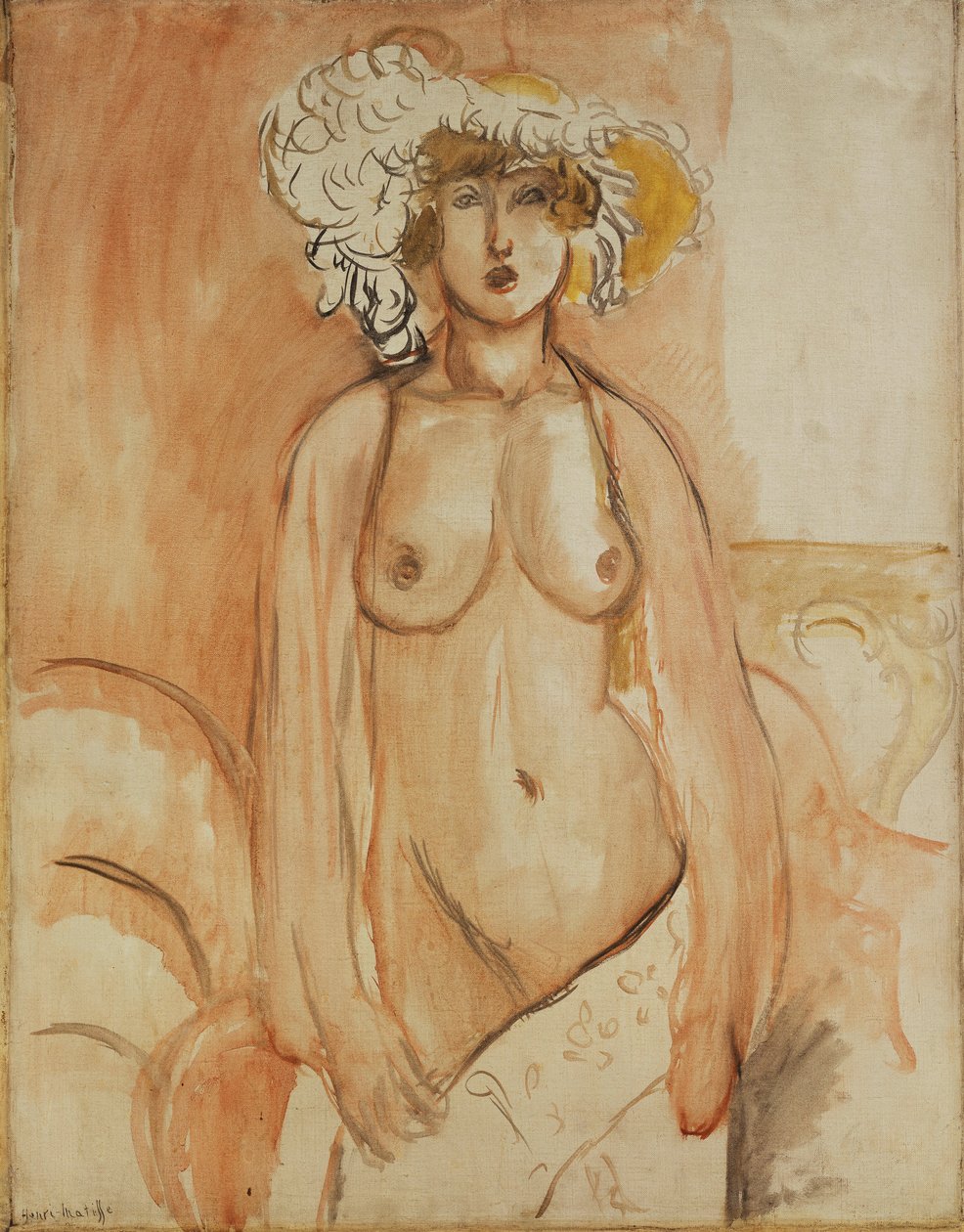 Stojící Antoinetta s opásaným trupem a kloboukem z peří, asi 1918 (olej na plátně) od Henri Matisse
